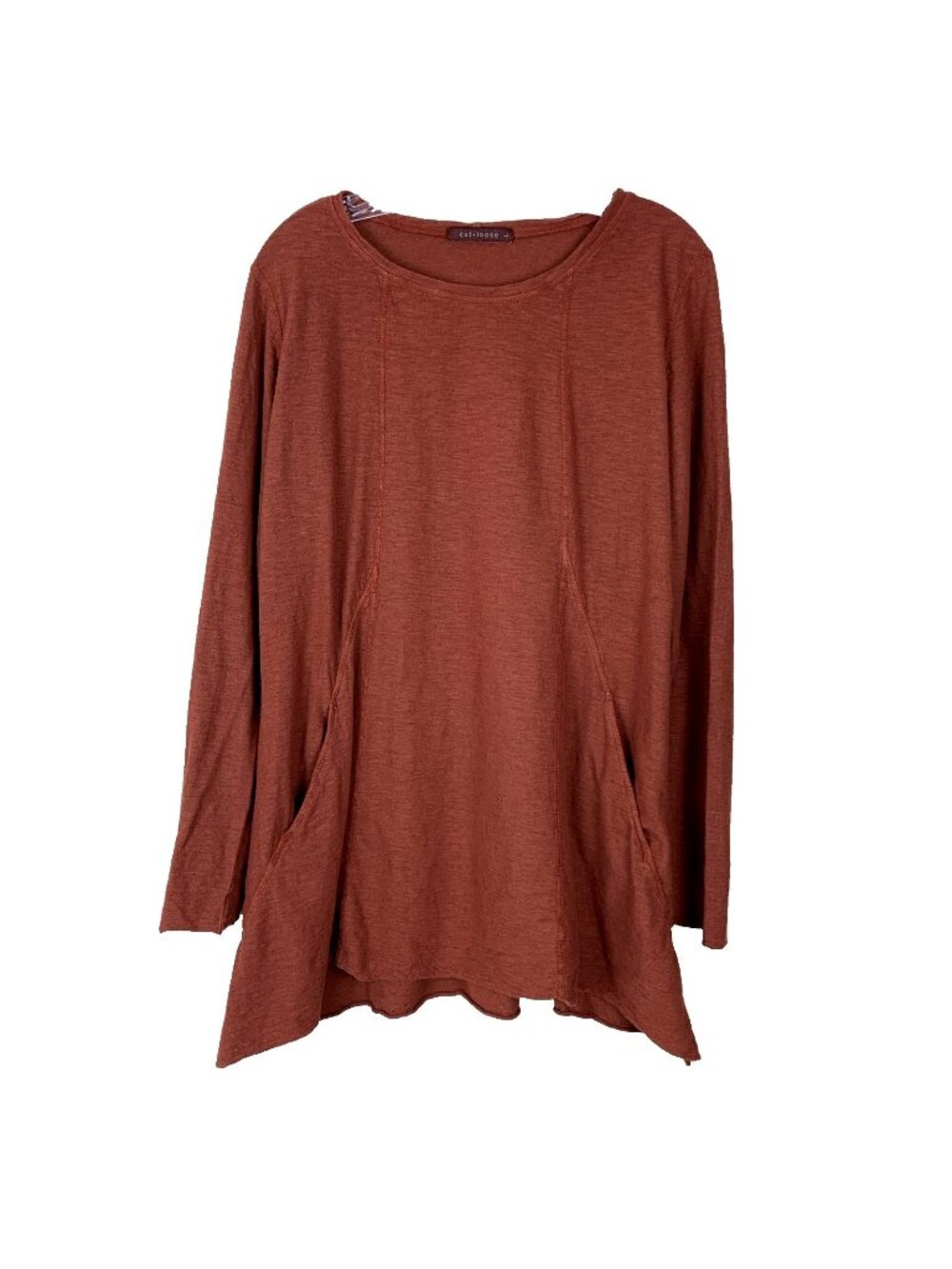 Cutloose Long Sleeve Tunic Top Womens Size L Cotton Linen Orange Boho Lagenlook